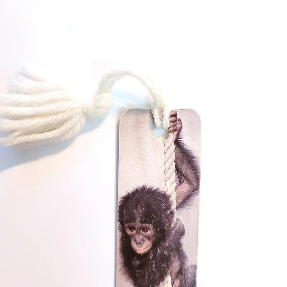 Vintage 80s Chimpanzee Bookmark yarn tassel Monkey, 1987 Antioch Sunshine H-1025